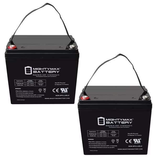 12V 55AH INT Replacement Battery for Invacare Action Ranger X - 2PK, Mighty Max Battery, Mfr#: MAX3948304